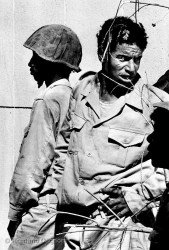 Suez Canal, 1973. Egyptian soldiers on the Suez Canal at the end