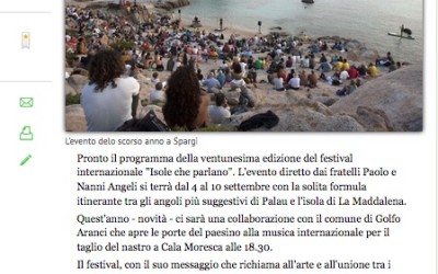 L’Unionesarda.it del 12 agosto 2017: “Isole che parlano”, la XXI edizione del festival per l’arte e l’unione dei popoli