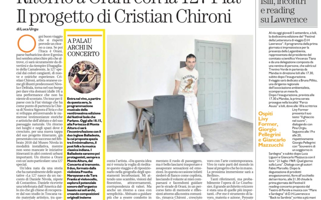 La Nuova Sardegna 05 settembre 2019: A PALAU ARCHI IN CONCERTO