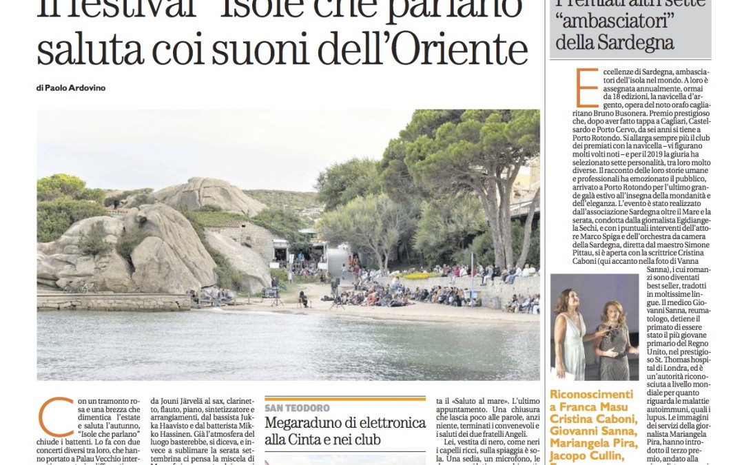 La Nuova Sardegna 09 settembre 2019: Palau Il festival “Isole che parlano” saluta coi suoni dell’Oriente