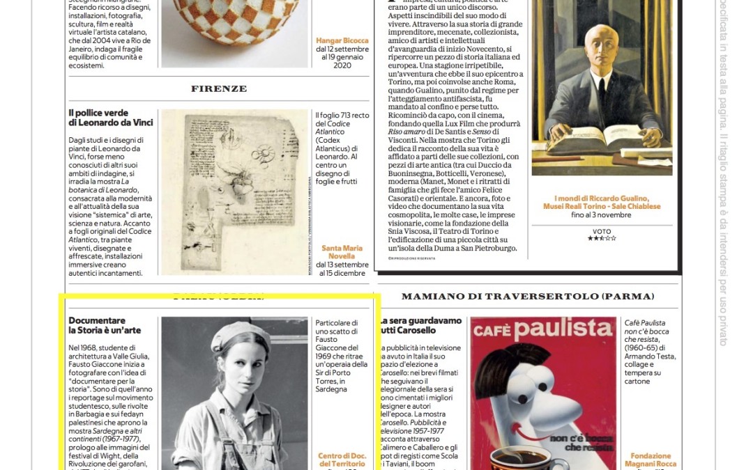 La Repubblica 07 settembre 2019: Documentare la Storia è un’arte