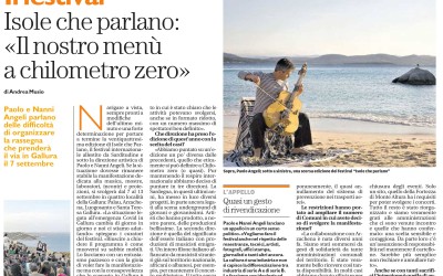 La Nuova Sardegna 4 settembre 2020: Isole che parlano: “il nostro menù a chilometro zero”. Paolo Angeli racconta Isole che Parlano.