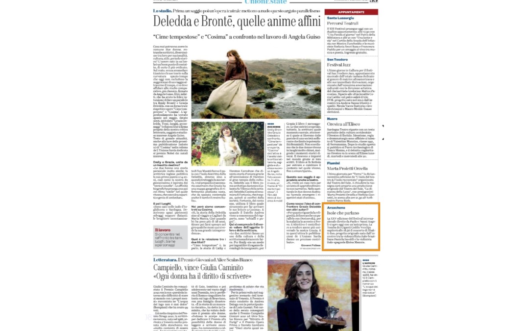 L’Unione Sarda – 5 settembre 2021 – UnionEstate – Appuntamenti – Arzachena, Isole che Parlano